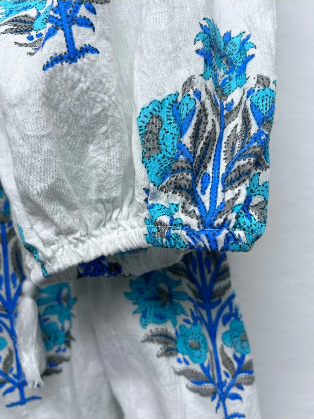 White Maxi Dress with Blue Floral Print -Debbie Katz medium - Picture 5 of 11